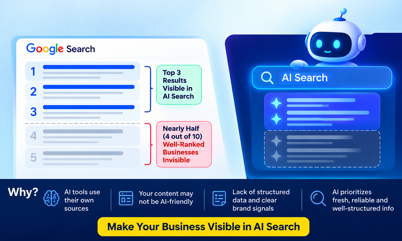 Nearly Half of Well-Ranked Businesses Are Invisible to AI Search — Here's Why